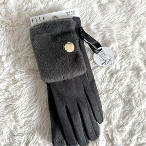 Elle faux suede and fur grey screen touch gloves